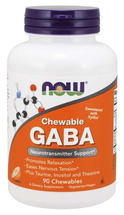 NOW® Foods NOW GABA 500 mg + Taurin, Inositol a L-Theanin, 90 žvýkacích kapslí