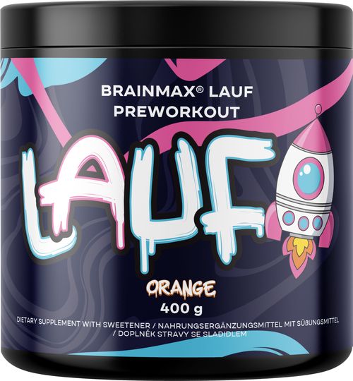 BrainMax Lauf Preworkout, Předtréninkovka pro podporu výkonu, pomeranč, 400 g
