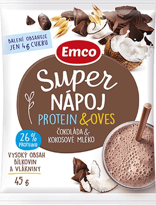 Emco Super nápoj protein a oves - Čokoláda a kokosové mléko 45 g