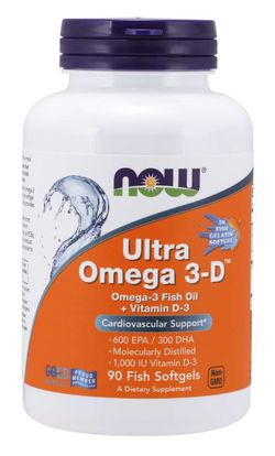 NOW® Foods NOW Ultra omega-3 s vitaminem D, 300 DHA / 600 EPA, 90 softgelových kapslí