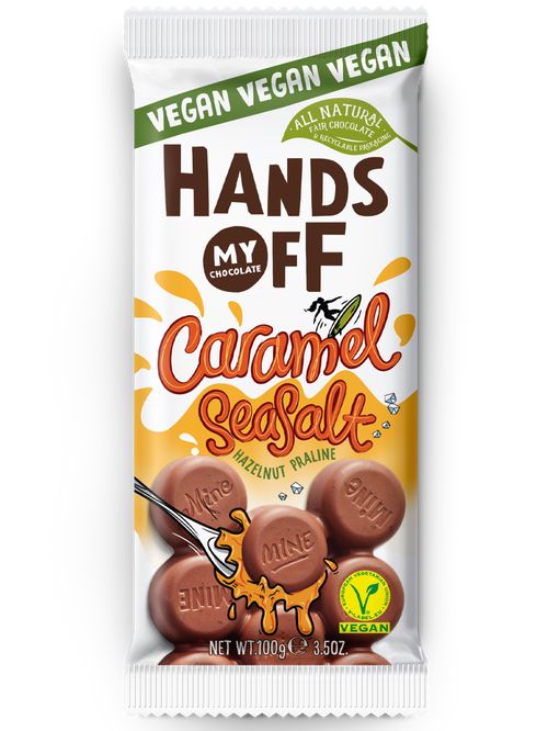 Hands off my chocolat Veganská mléčná čokoláda s lís. pasta karamel a mořská sůl 100 g