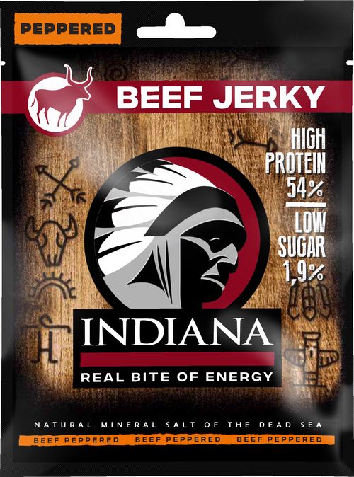 INDIANA s.r.o. INDIANA Jerky PEPPERED - sušené hovězí maso Množství: 90 g