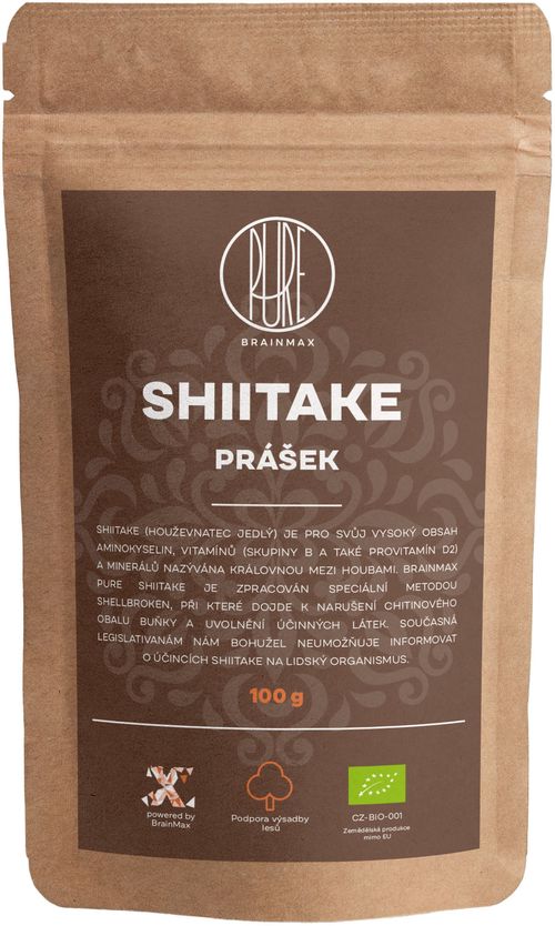 BrainMax Pure Shiitake prášek, BIO 100g *CZ-BIO-001 certifikát