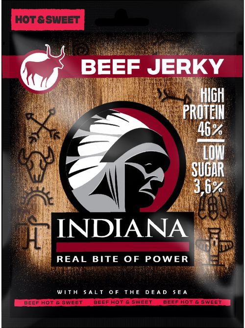 INDIANA s.r.o. INDIANA Jerky HOT&SW. - sušené hovězí maso Množství: 90 g