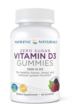 Nordic Naturals Vitamin D3 1000IU, Zero Sugar (bez cukru) lesní ovoce, 60 gumových bonbónů