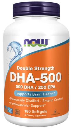 NOW® Foods NOW DHA-500, 500 DHA/250 EPA, Omega 3, 180 softgelových kapslí