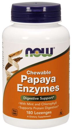 NOW® Foods NOW Papaya Enzymes, přírodní trávící enzymy, 180 pastilek