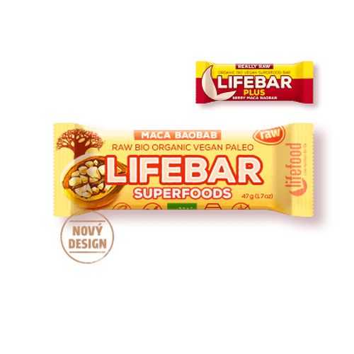 Lifefood Lifebar Superfoods Třešňová s macou a baobabem BIO RAW 47 g - 