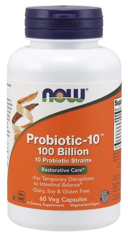 NOW® Foods NOW Probiotic-10, probiotika, 100 miliard CFU, 10 kmenů, 60 rostlinných kapslí